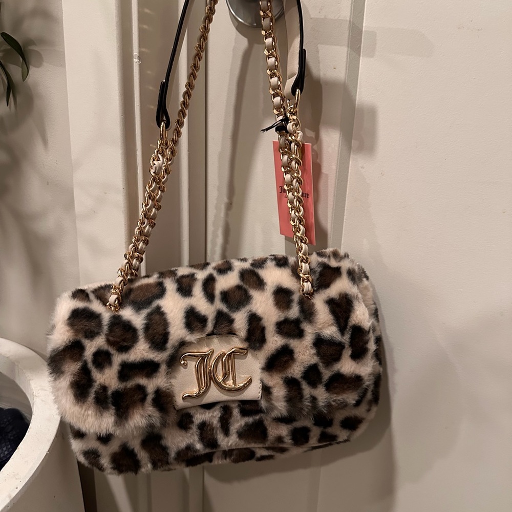 Juicy Couture snow Leopard Faux Fur Bag with Gold Chain